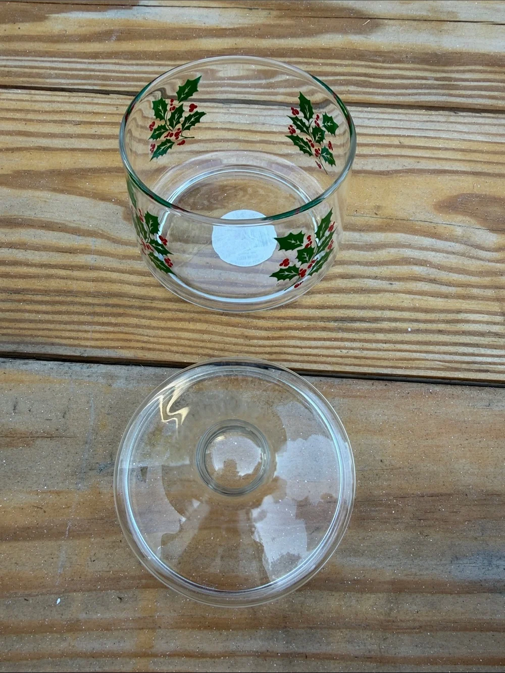 Vintage Indiana Glass Holiday Candy Jar with Holly Design - 5979